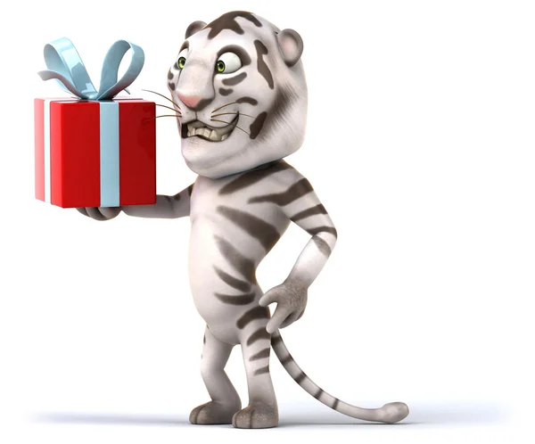 Zábavné tygr s dárkem — Stock fotografie