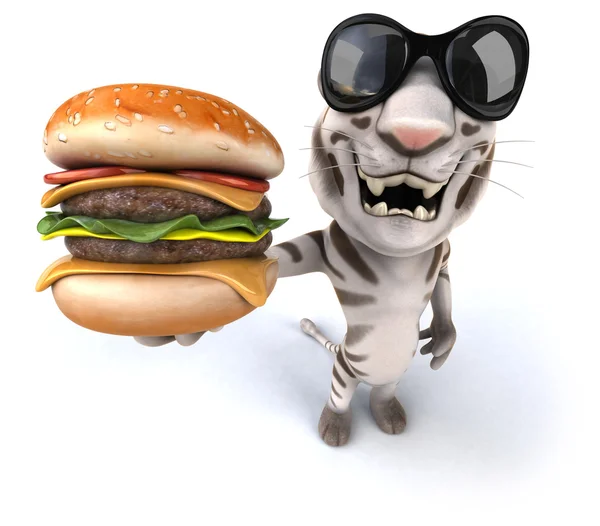 Burger ile eğlenceli kaplan — Stok fotoğraf