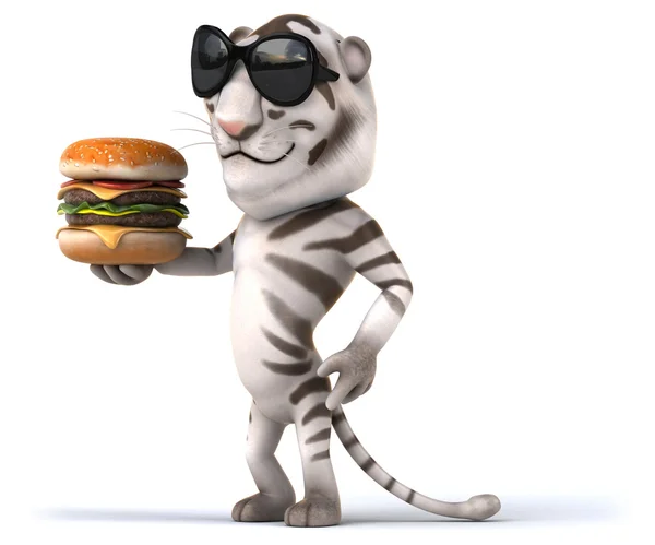 Roliga tiger med burger — Stockfoto