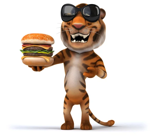 Fun tiger with burger — Stock Photo, Image