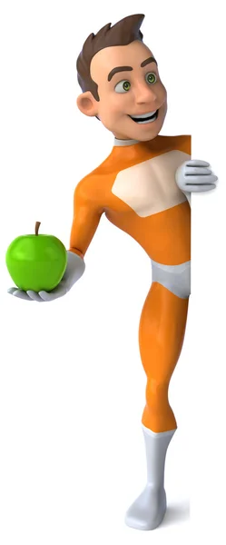 Zabawne superbohatera z jabłkiem — Zdjęcie stockowe