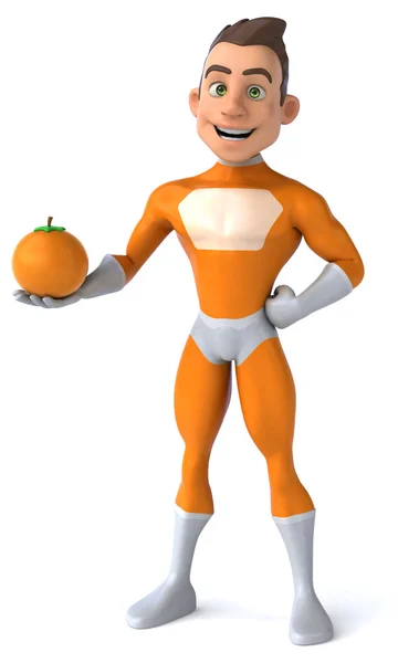 Fun superhero with orange — Stock Photo, Image