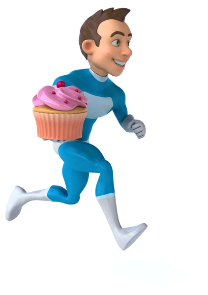 Fun superhero with cupcake — Stock Photo, Image