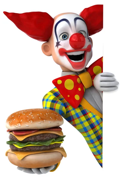 Clown divertente con hamburger — Foto Stock