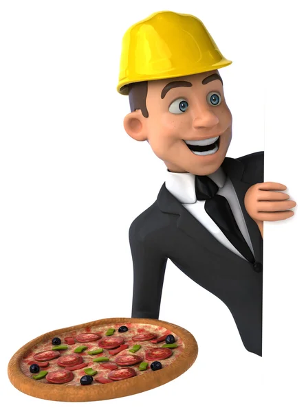 Zabawne architekt z pysznej pizzy — Zdjęcie stockowe