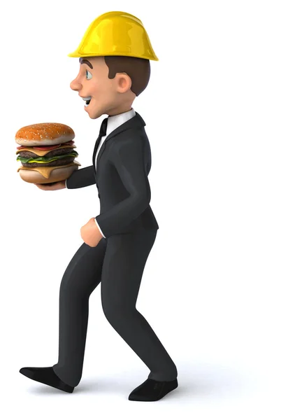 Fun architect with tasty burger — Stock Photo, Image