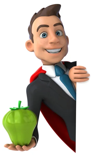 Fun business man with green pepper — Stock Photo, Image