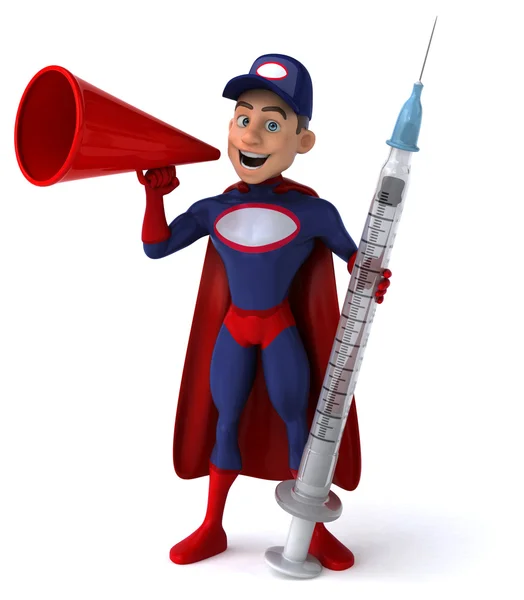 Супермеханик держит шприц — стоковое фото
