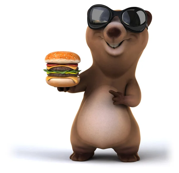 Fun bear with tasty burger — Stock Photo, Image