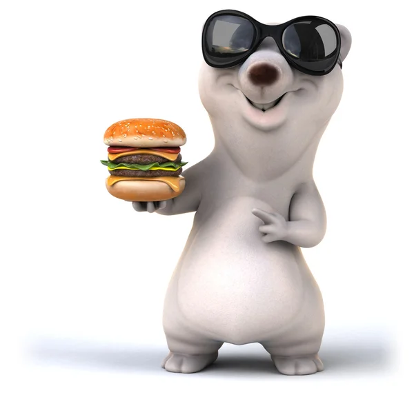 Fun bear with tasty burger — Stock Photo, Image