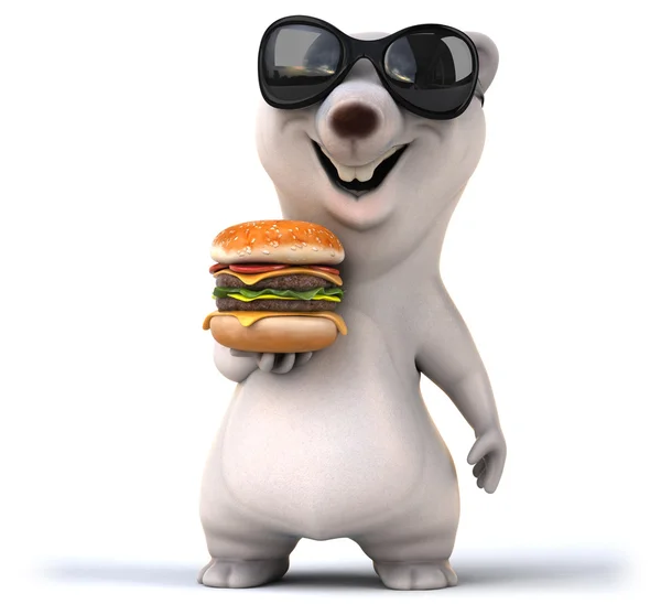 Zábavné medvěd s chutné burger — Stock fotografie