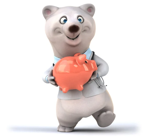 Divertido oso doctor con piggybank — Foto de Stock