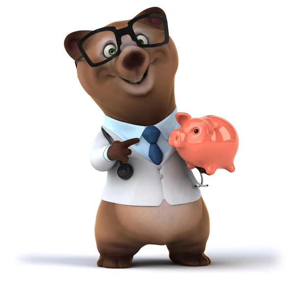 Divertido oso con piggybank — Foto de Stock