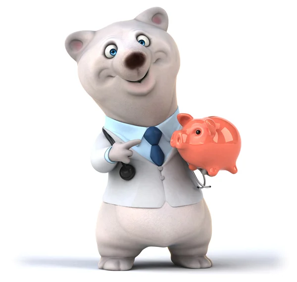 Sjov bjørn læge med piggybank - Stock-foto