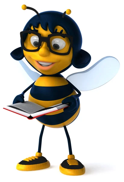 Fun bee in glasses with book — Stock Photo, Image