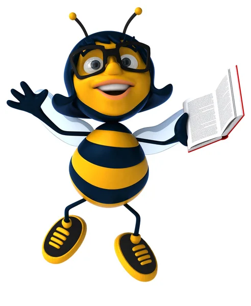 Fun bee in glasses with book — Stock Photo, Image