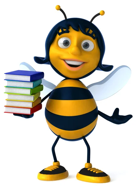 Веселая пчела с множеством книг — стоковое фото