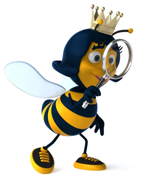 Fun bee with magnifying glass — Stock Photo, Image