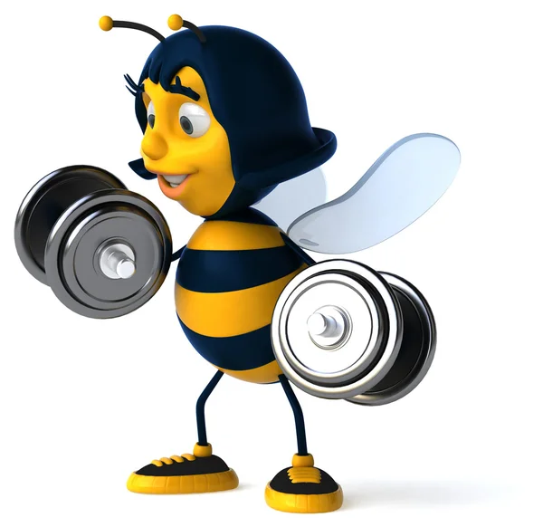 Fun bee with dumbbells — Stock Photo, Image