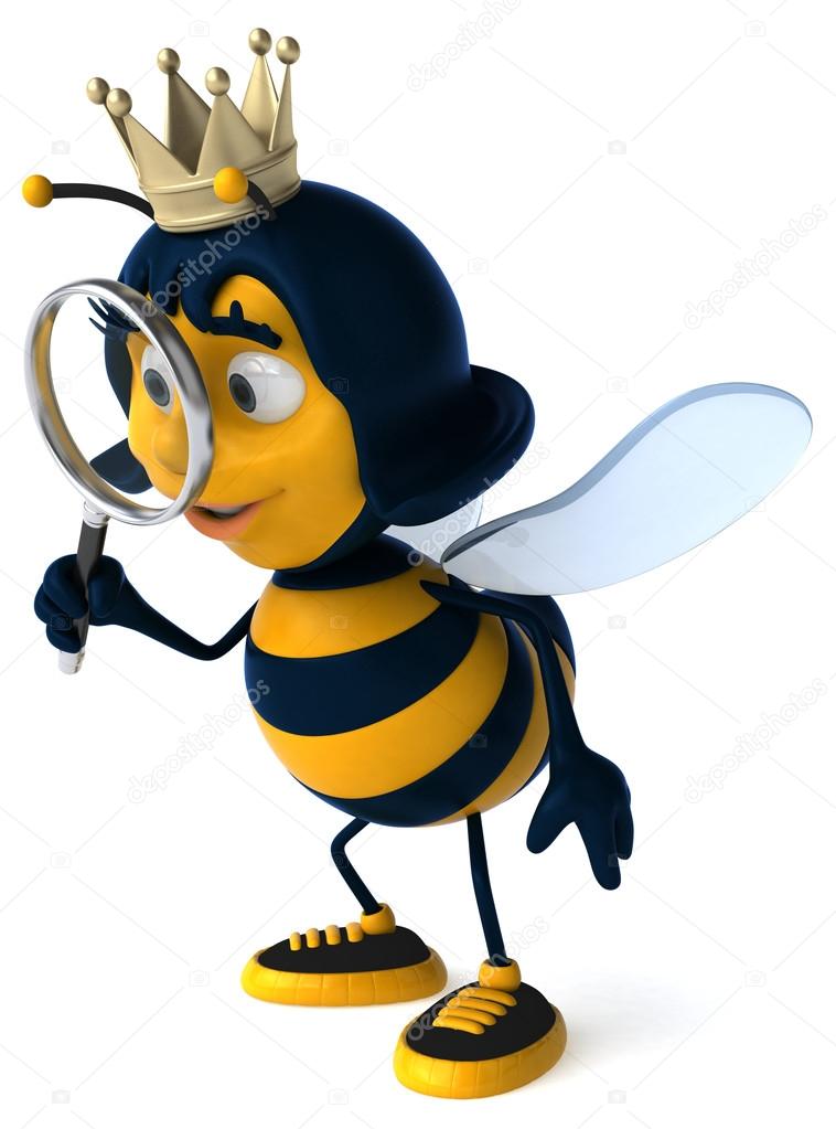 Fun bee with magnifying glass