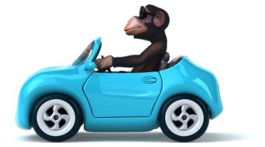 Mavi araba eğlenceli maymun