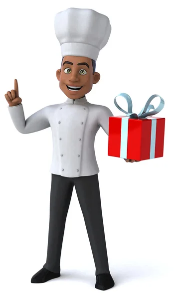 Fun chef with present box — Stock Photo, Image