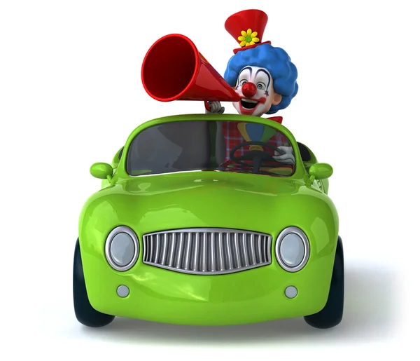 Clown divertente in auto verde — Foto Stock