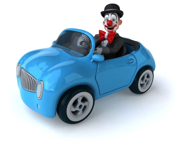 Clown divertente in auto blu — Foto Stock