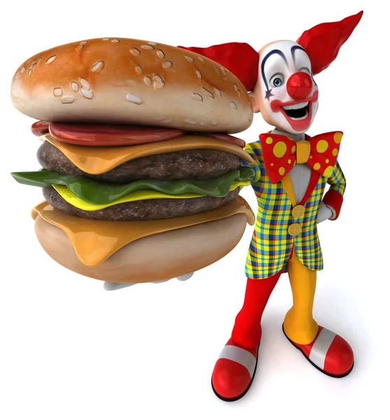 Clown amusant avec hamburger savoureux — Photo