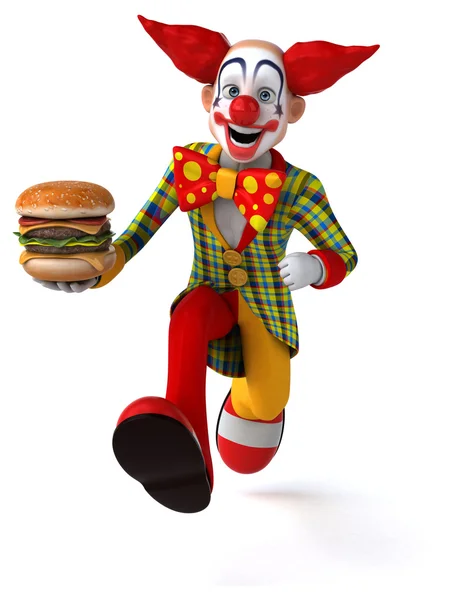 Spaßclown mit leckerem Burger — Stockfoto