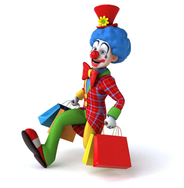 Fun clown with shopping bags — Stock Photo, Image