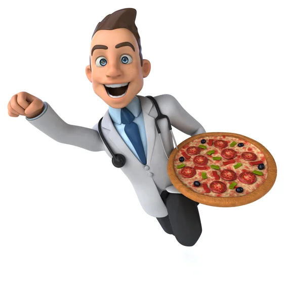 Médico divertido con pizza —  Fotos de Stock