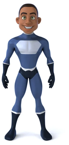 Super-herói preto em traje azul — Fotografia de Stock