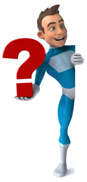 Fun superhero with question sign — Stock Photo, Image