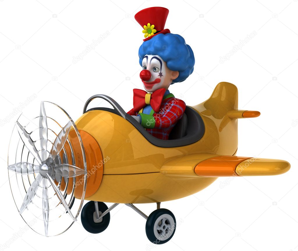 Fun clown on airplane