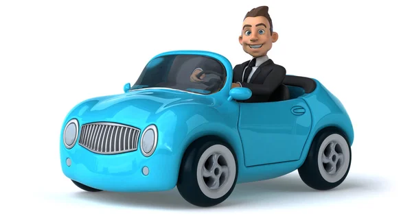 Веселая машина с бизнесменом внутри — стоковое фото