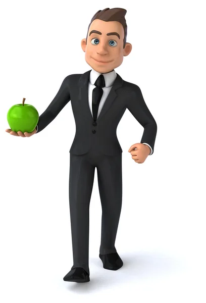 Fun businessman with green apple — Stock Photo, Image