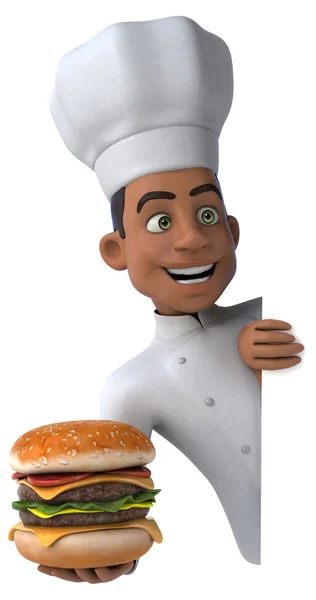 Leuk chef-kok met smakelijke Hamburger — Stockfoto