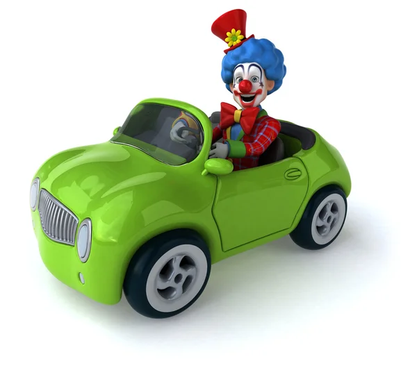 Веселый клоун сидит в машине — стоковое фото
