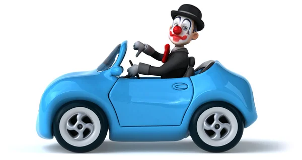 Веселый клоун сидит в машине — стоковое фото