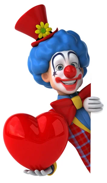 有趣的小丑，红色的心 — 图库照片