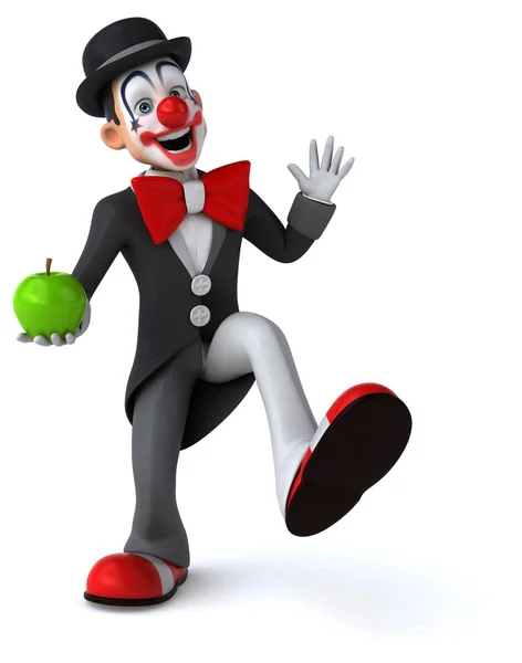 Spaßclown mit grünem Apfel — Stockfoto