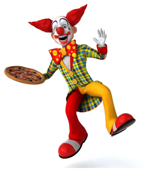 Веселый клоун с вкусной пиццей — стоковое фото