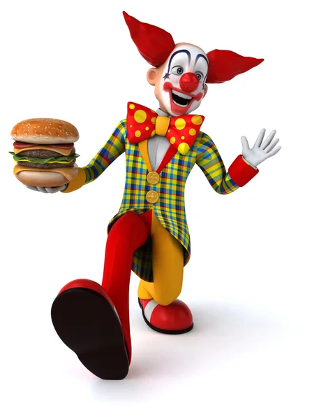 Ízletes burger szórakoztató bohóc — Stock Fotó
