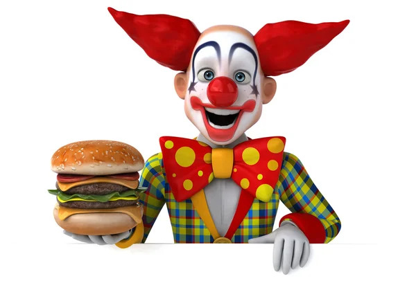 Clown amusant avec hamburger savoureux — Photo