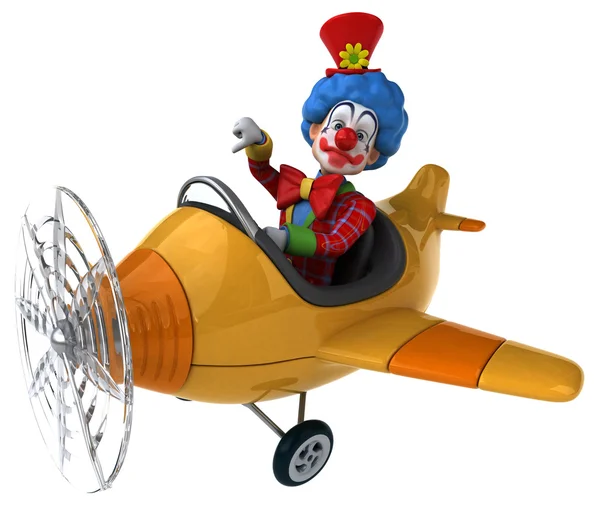 Divertente clown che vola in aereo — Foto Stock