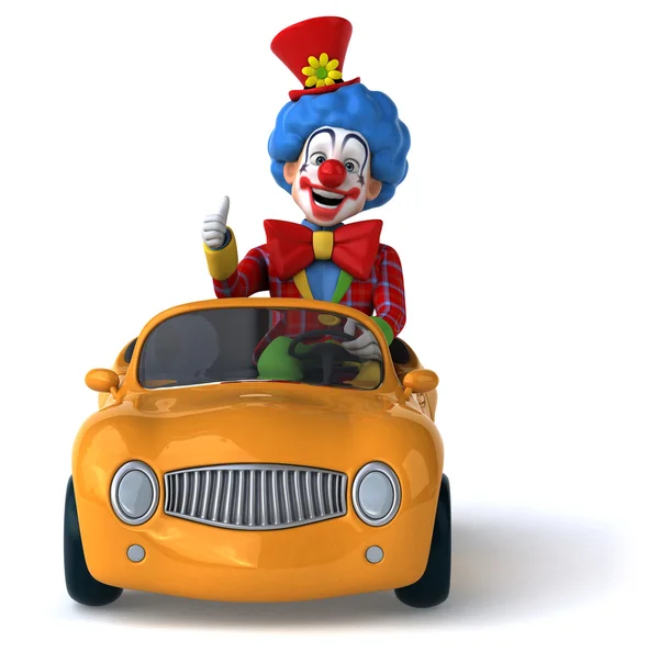 Забавный клоун сидит в машине — стоковое фото