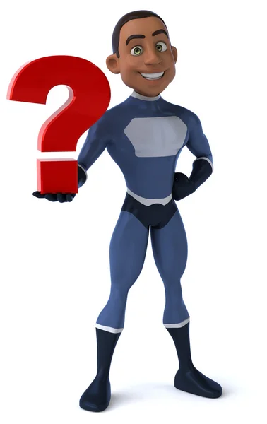 Fun superhero with question sign — Stock Photo, Image