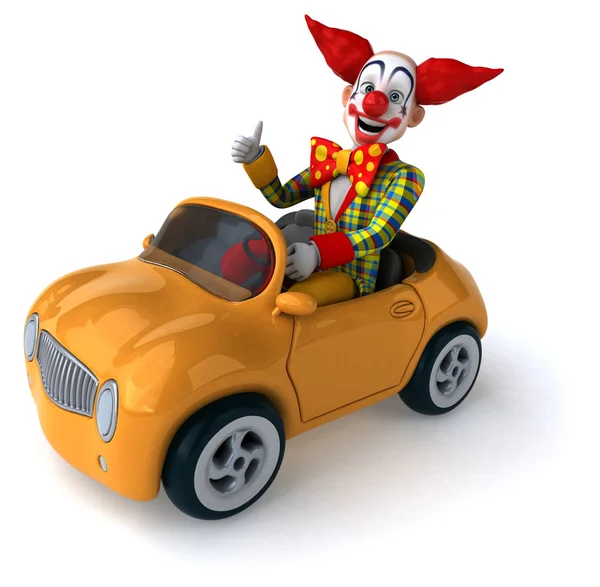 Divertente clown dei cartoni animati in auto — Foto Stock