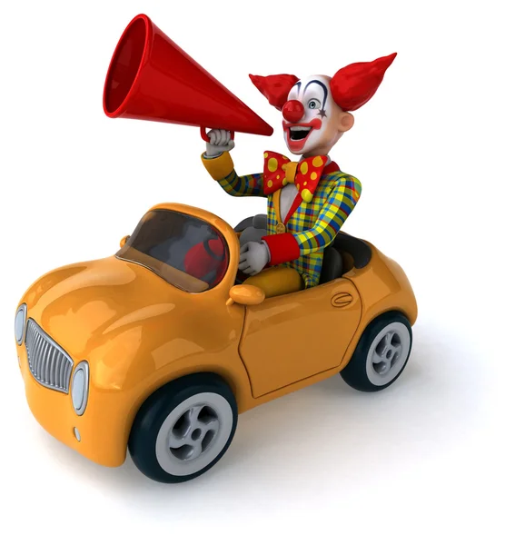 Divertente clown dei cartoni animati in auto — Foto Stock